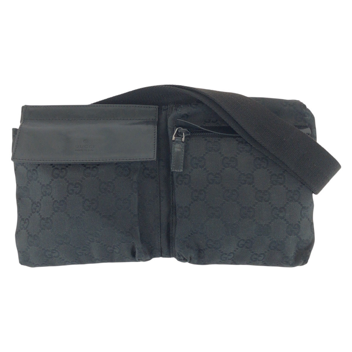 20897
GUCCI グッチ ブラック 黒 シルバー金具 GGキャンバス / レザー 28566 ボディバッグ ウエストバッグ レディース AB35