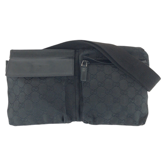 20897
GUCCI グッチ ブラック 黒 シルバー金具 GGキャンバス / レザー 28566 ボディバッグ ウエストバッグ レディース AB35