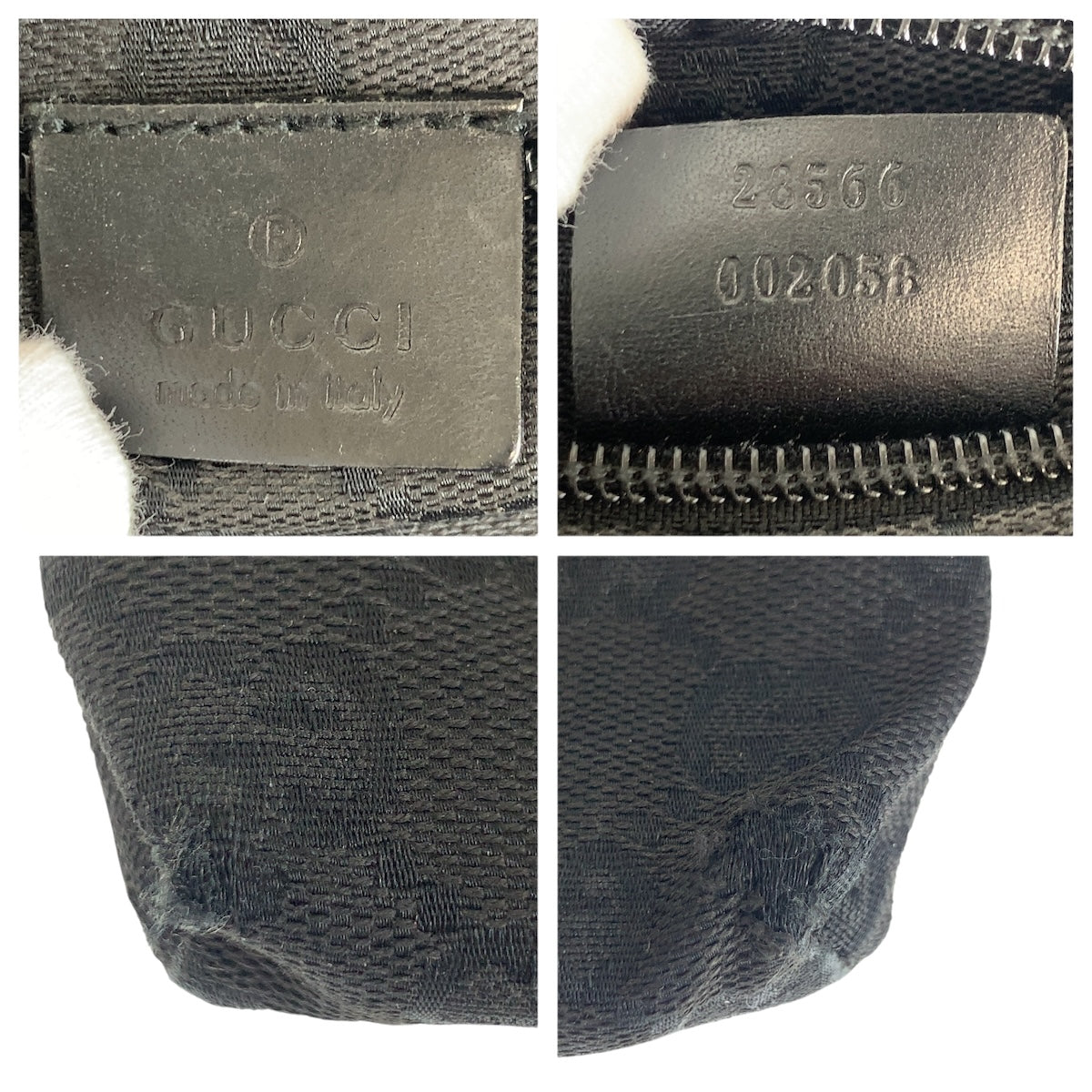 20897
GUCCI グッチ ブラック 黒 シルバー金具 GGキャンバス / レザー 28566 ボディバッグ ウエストバッグ レディース AB35