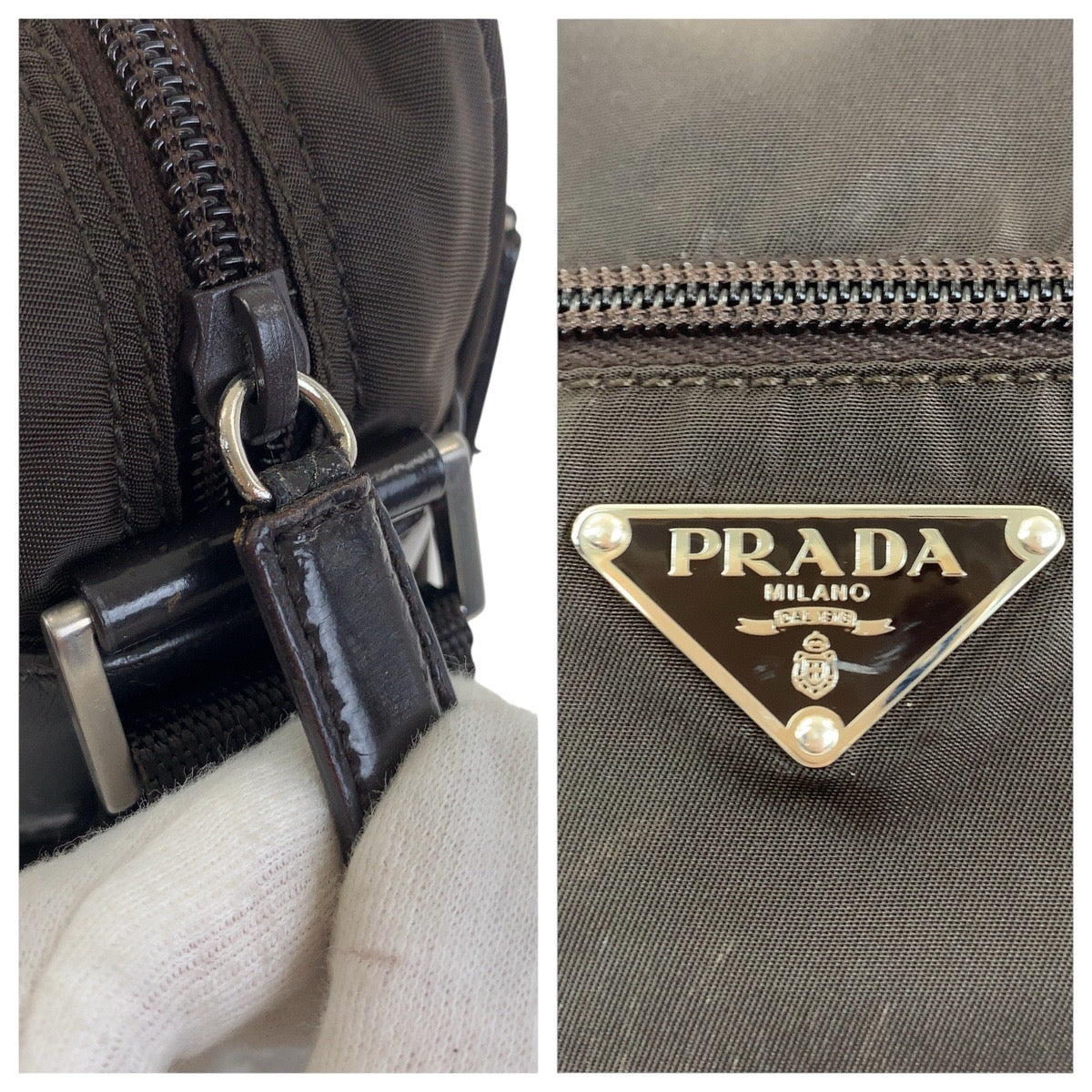 20899
PRADA プラダ テスート 三角ロゴプレート ブラウン シルバー金具 ナイロン / レザー ショルダーバッグ ポシェット レディース ABP42