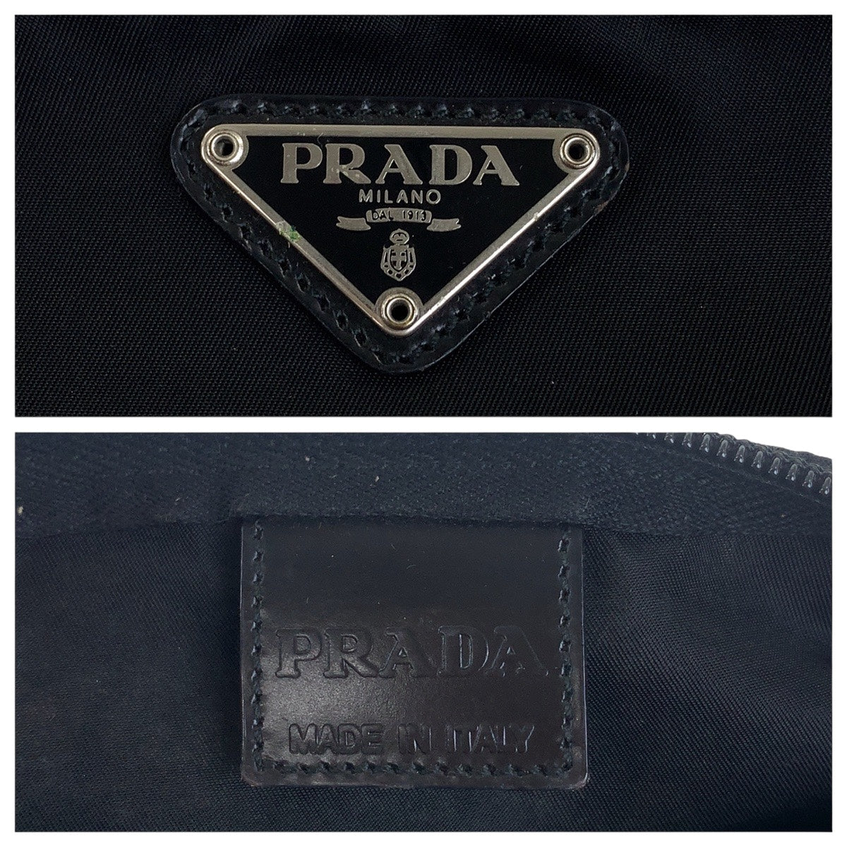 20904
PRADA プラダ テスート 三角ロゴプレート ブラック 黒 シルバー金具 ナイロン ポーチ メイクポーチ レディース ABP15