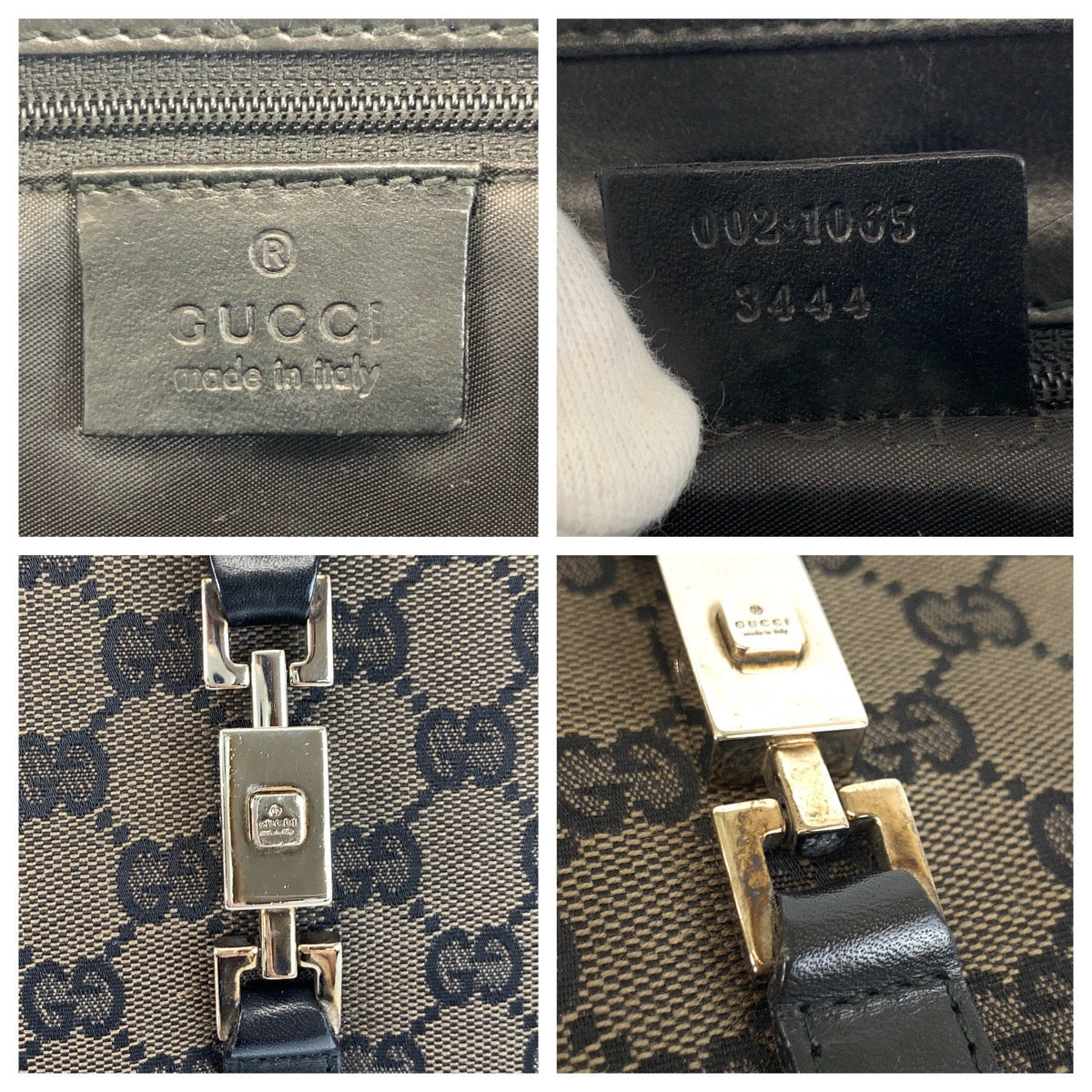 20906
GUCCI グッチ ジャッキー ブラウン ブラック 黒 シルバー金具 GGキャンバス / レザー 002 1065 ハンドバッグ レディース ABP37