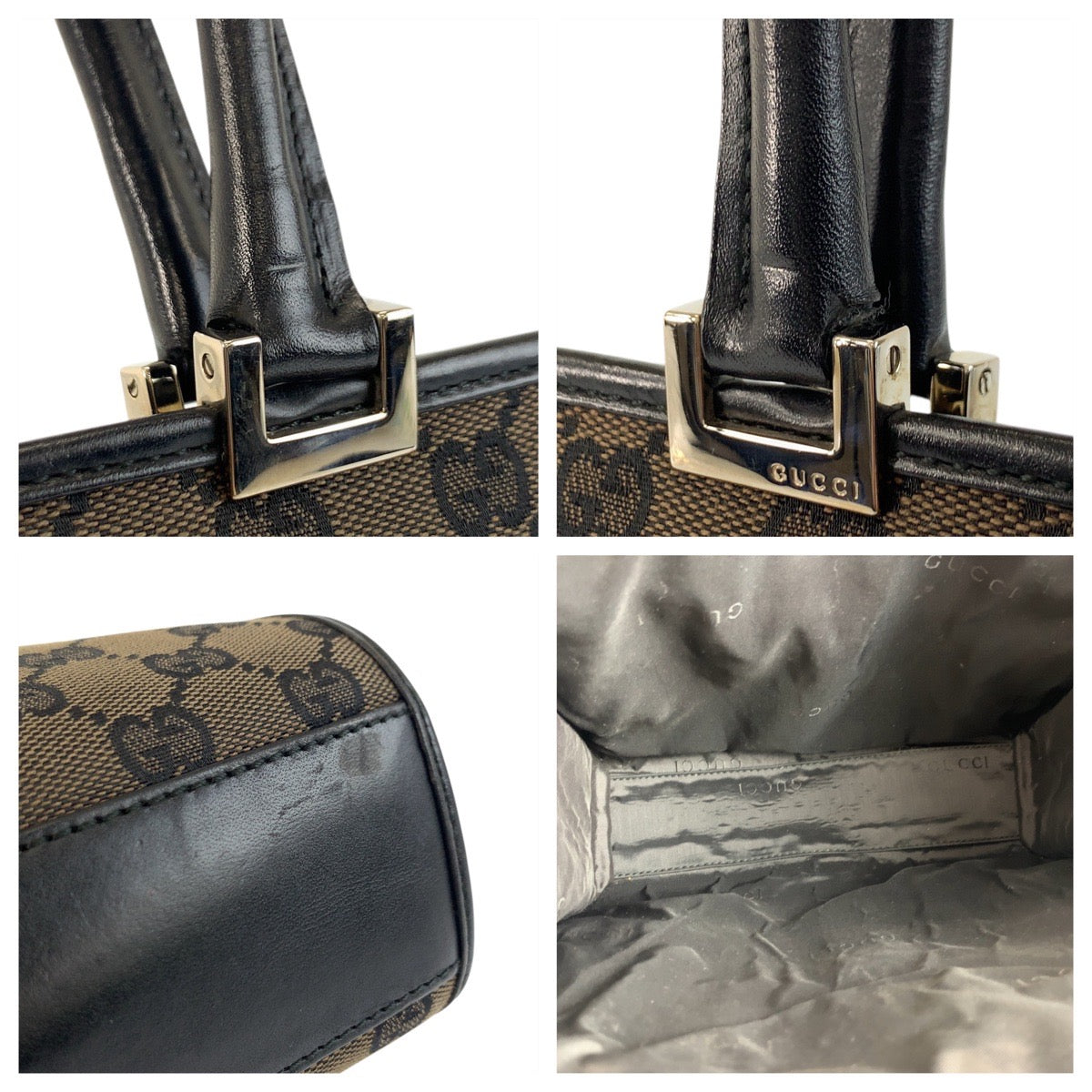 20906
GUCCI グッチ ジャッキー ブラウン ブラック 黒 シルバー金具 GGキャンバス / レザー 002 1065 ハンドバッグ レディース ABP37