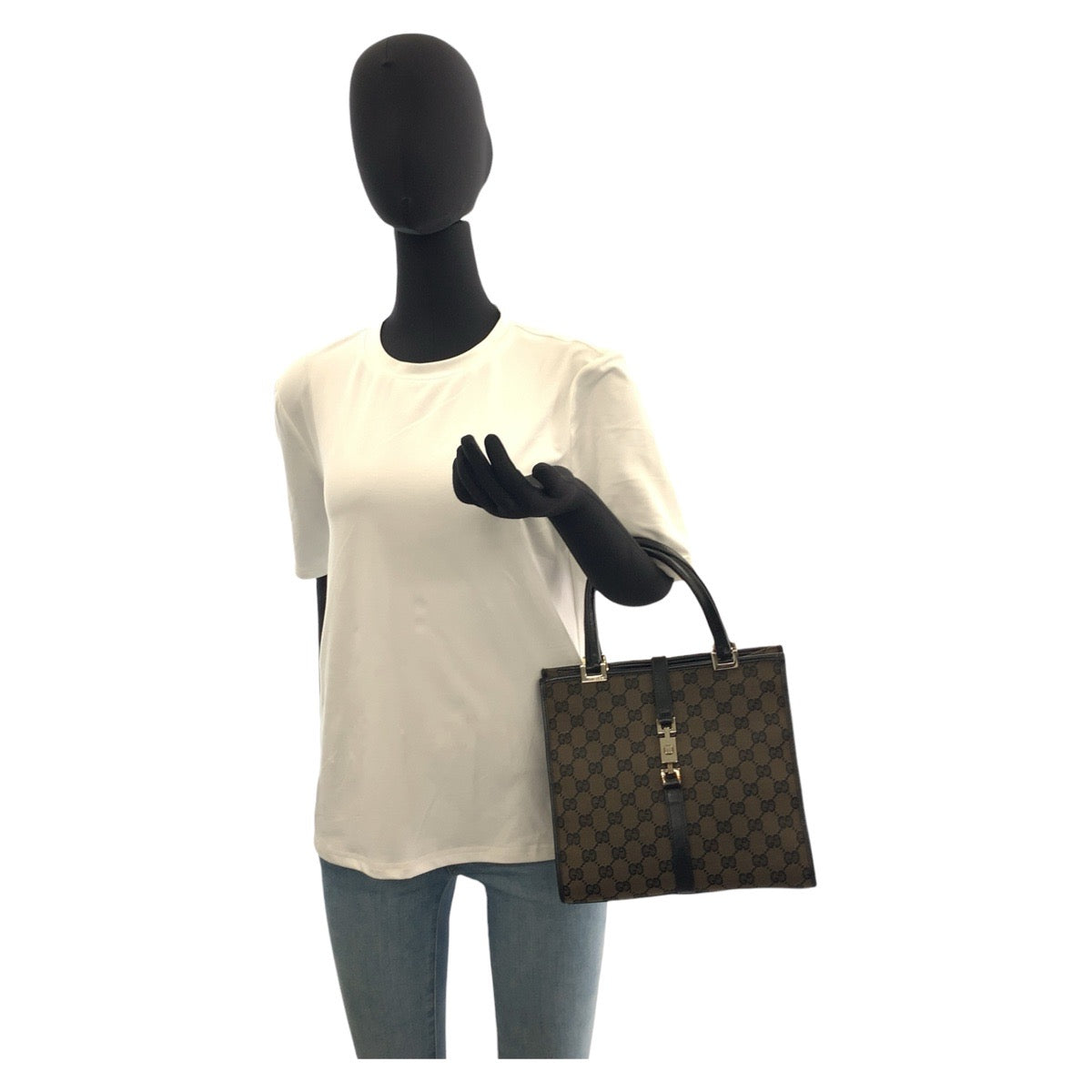 20906
GUCCI グッチ ジャッキー ブラウン ブラック 黒 シルバー金具 GGキャンバス / レザー 002 1065 ハンドバッグ レディース ABP37