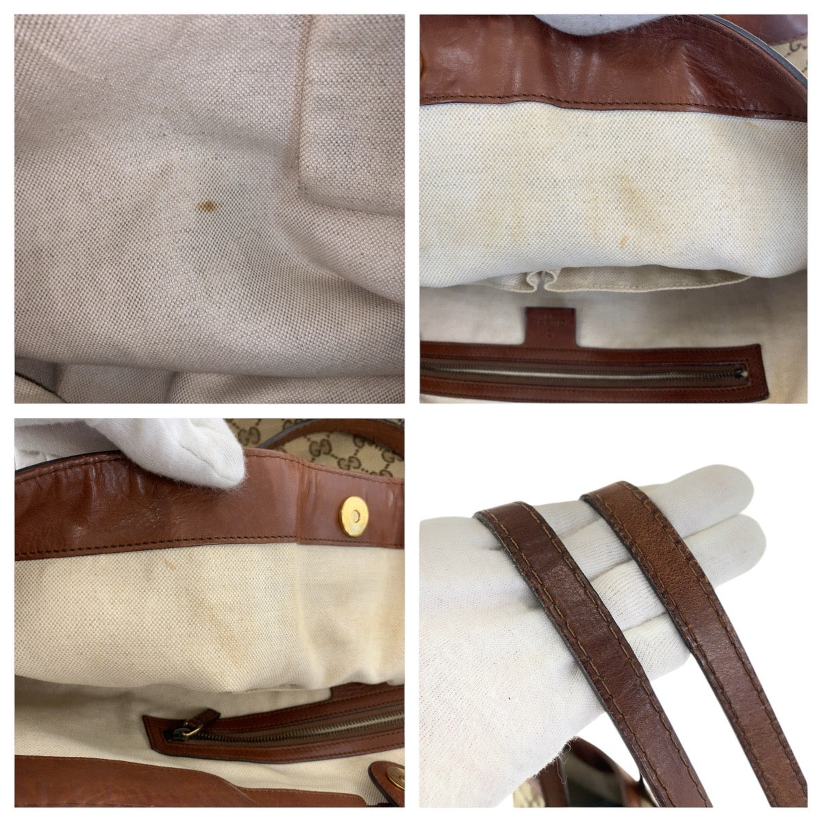 20908
GUCCI グッチ ベージュ ブラウン ゴールド金具 GGキャンバス / レザー 305585 トートバッグ ショルダーバッグ レディース AB35