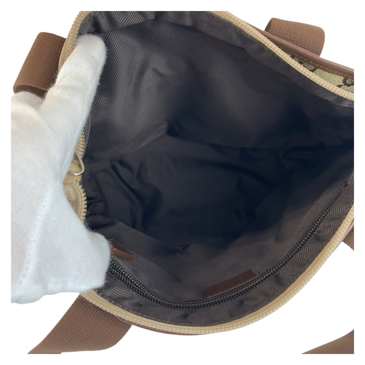 20909
GUCCI グッチ ベージュ ブラウン シルバー金具 GGキャンバス / レザー 019 0402 トートバッグ ショルダーバッグ レディース ABP37