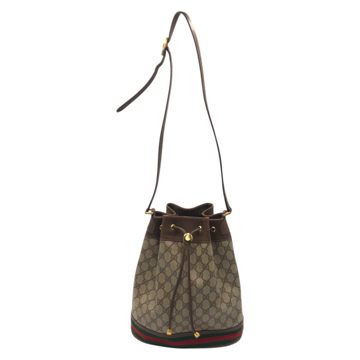 20914
GUCCI グッチ ヴィンテージ オールドグッチ シェリーライン GG ブラウン PVC 41.02 巾着 ショルダーバッグ レディース AB42