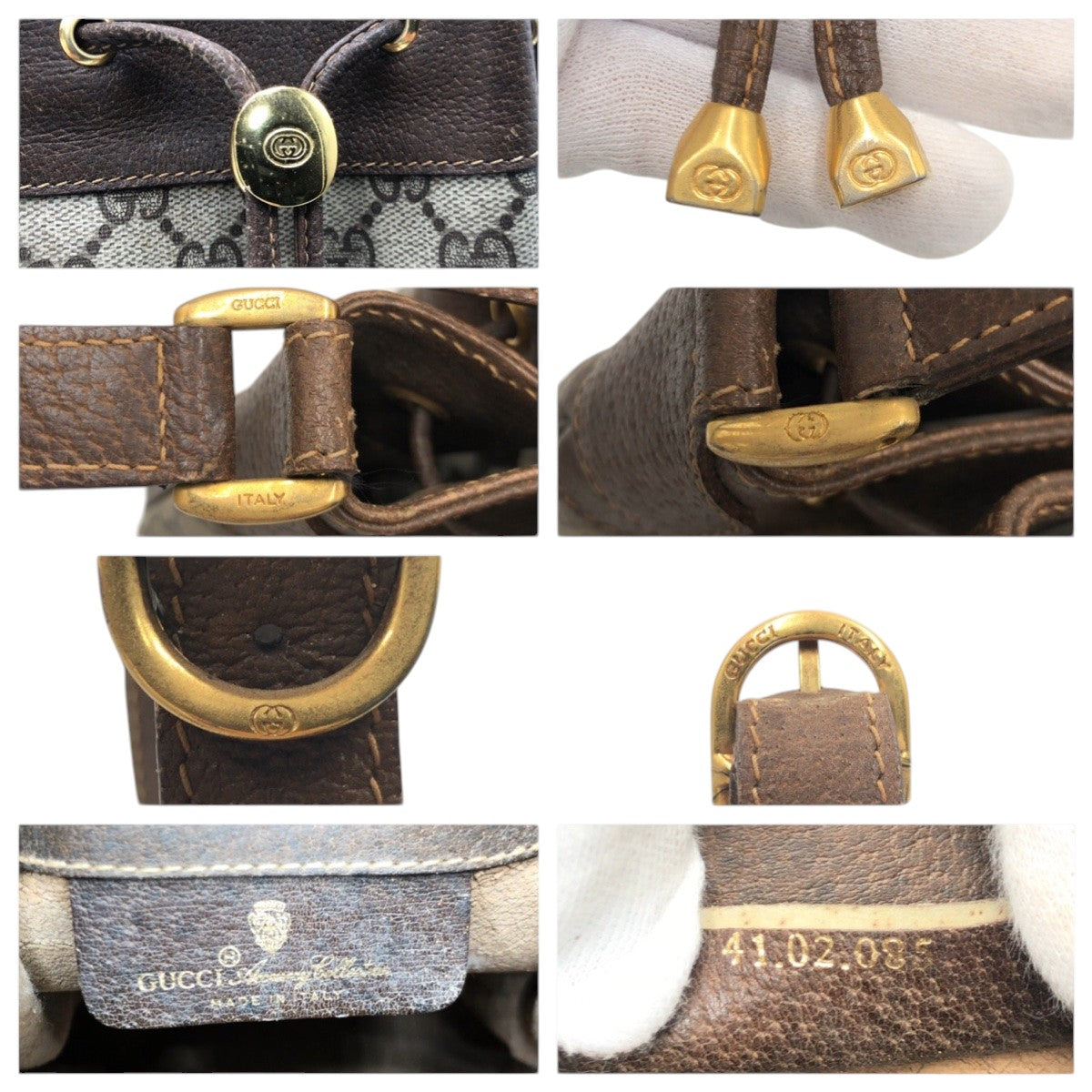 20914
GUCCI グッチ ヴィンテージ オールドグッチ シェリーライン GG ブラウン PVC 41.02 巾着 ショルダーバッグ レディース AB42