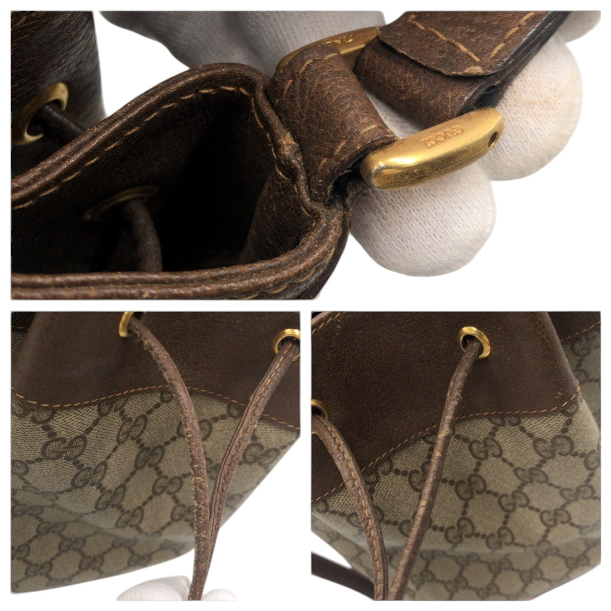 20914
GUCCI グッチ ヴィンテージ オールドグッチ シェリーライン GG ブラウン PVC 41.02 巾着 ショルダーバッグ レディース AB42