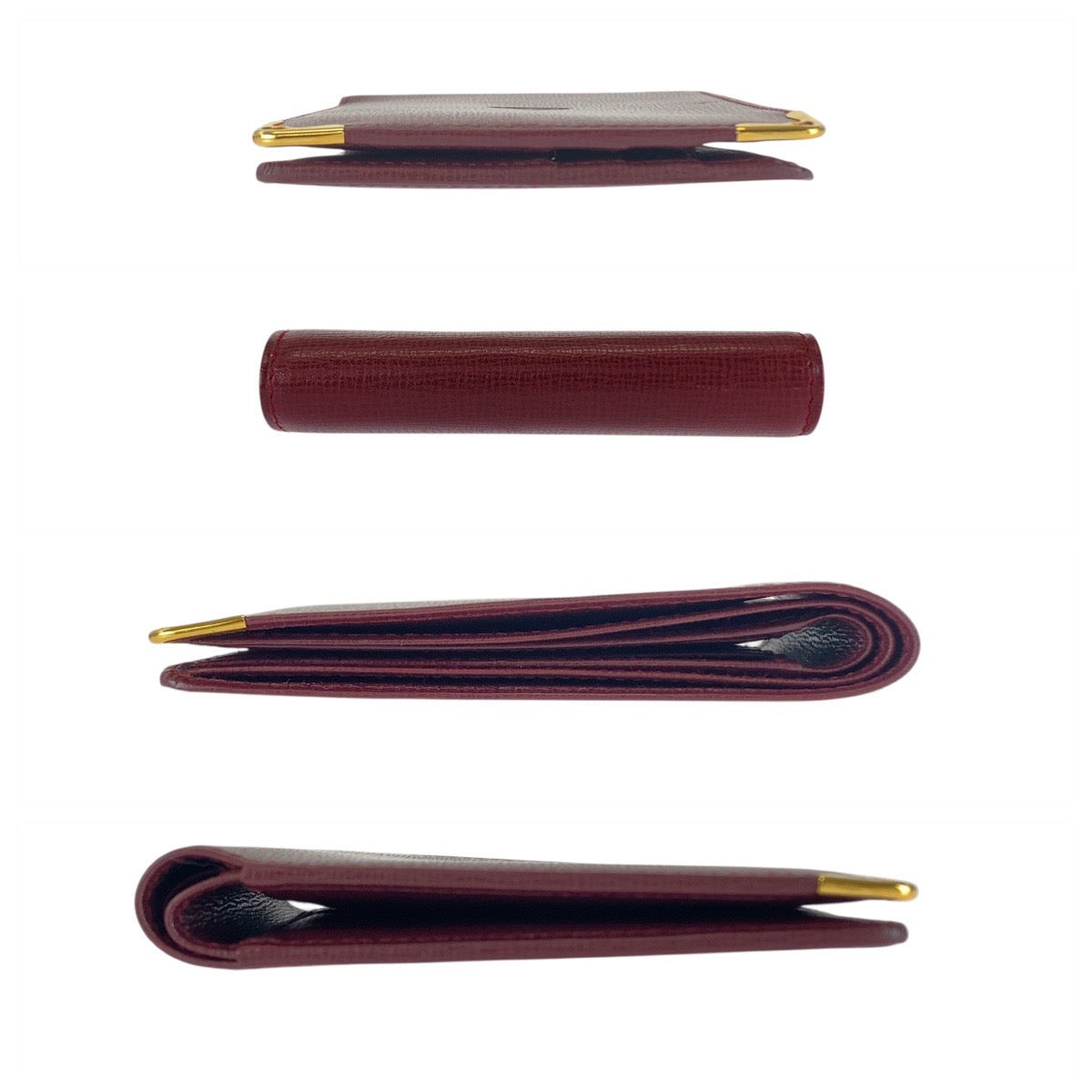20916
CARTIER カルティエ マストライン ワインレッド ボルドー ゴールド金具 レザー 札入れ 折財布 コンパクトウォレット レディース A21