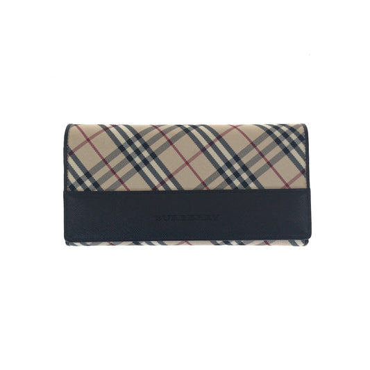 20919
BURBERRY バーバリー チェック柄 ベージュ ブラック シルバー金具 キャンバス / レザー 長財布 ロングウォレット レディース A21