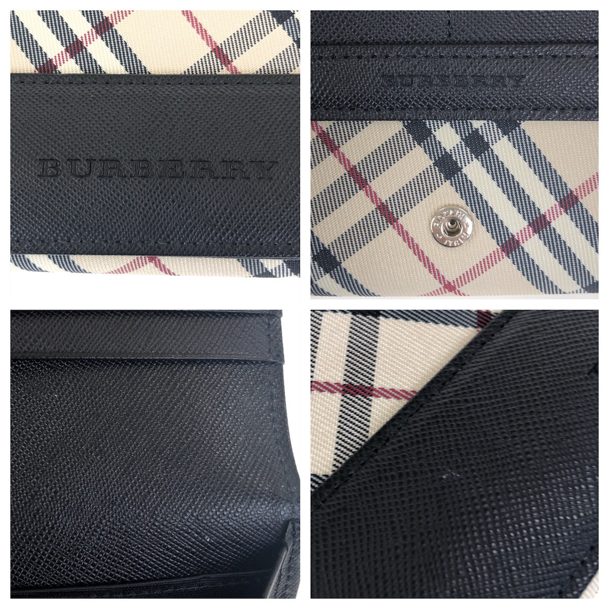 20919
BURBERRY バーバリー チェック柄 ベージュ ブラック シルバー金具 キャンバス / レザー 長財布 ロングウォレット レディース A21