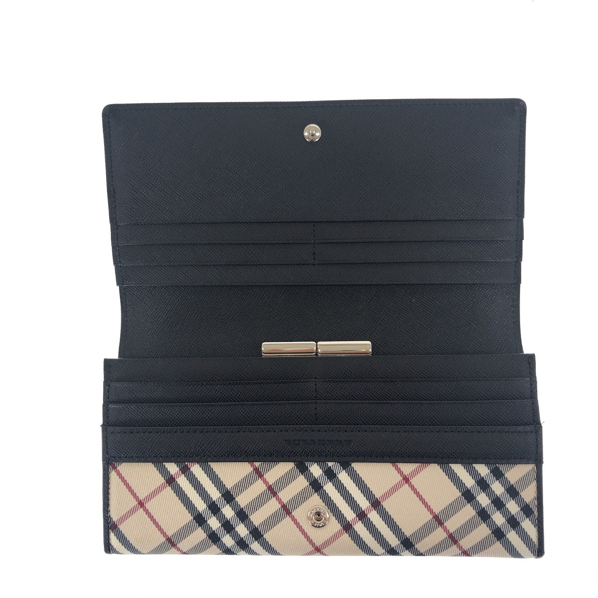 20919
BURBERRY バーバリー チェック柄 ベージュ ブラック シルバー金具 キャンバス / レザー 長財布 ロングウォレット レディース A21