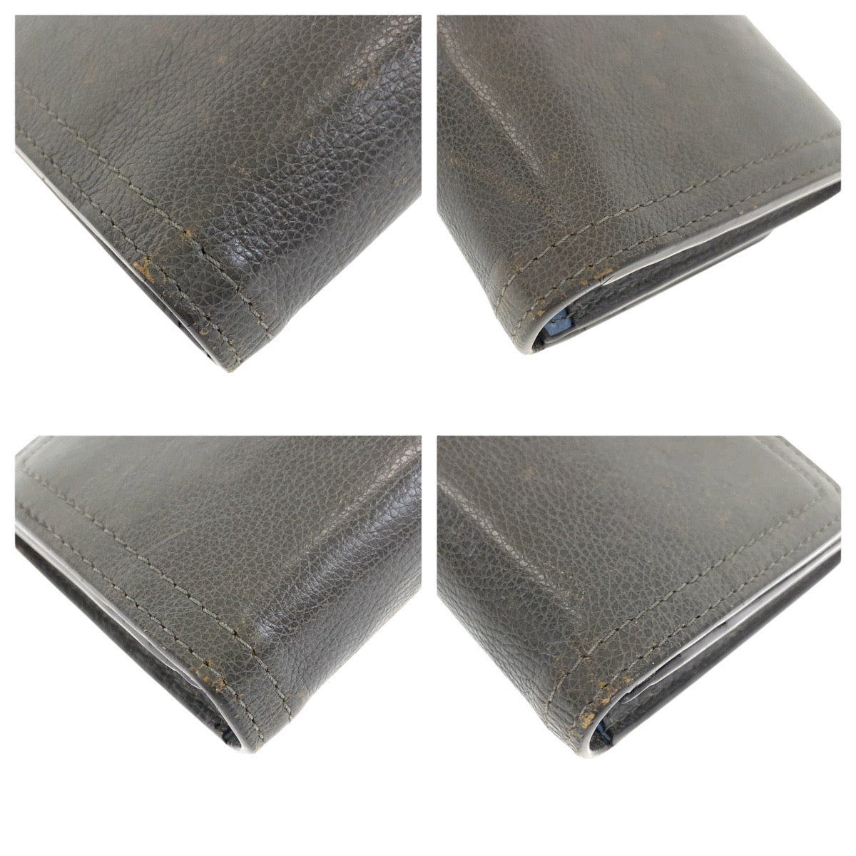 20921
PRADA プラダ グレー ライトブルーシルバー金具 レザー 長財布 ロングウォレット メンズ AB14