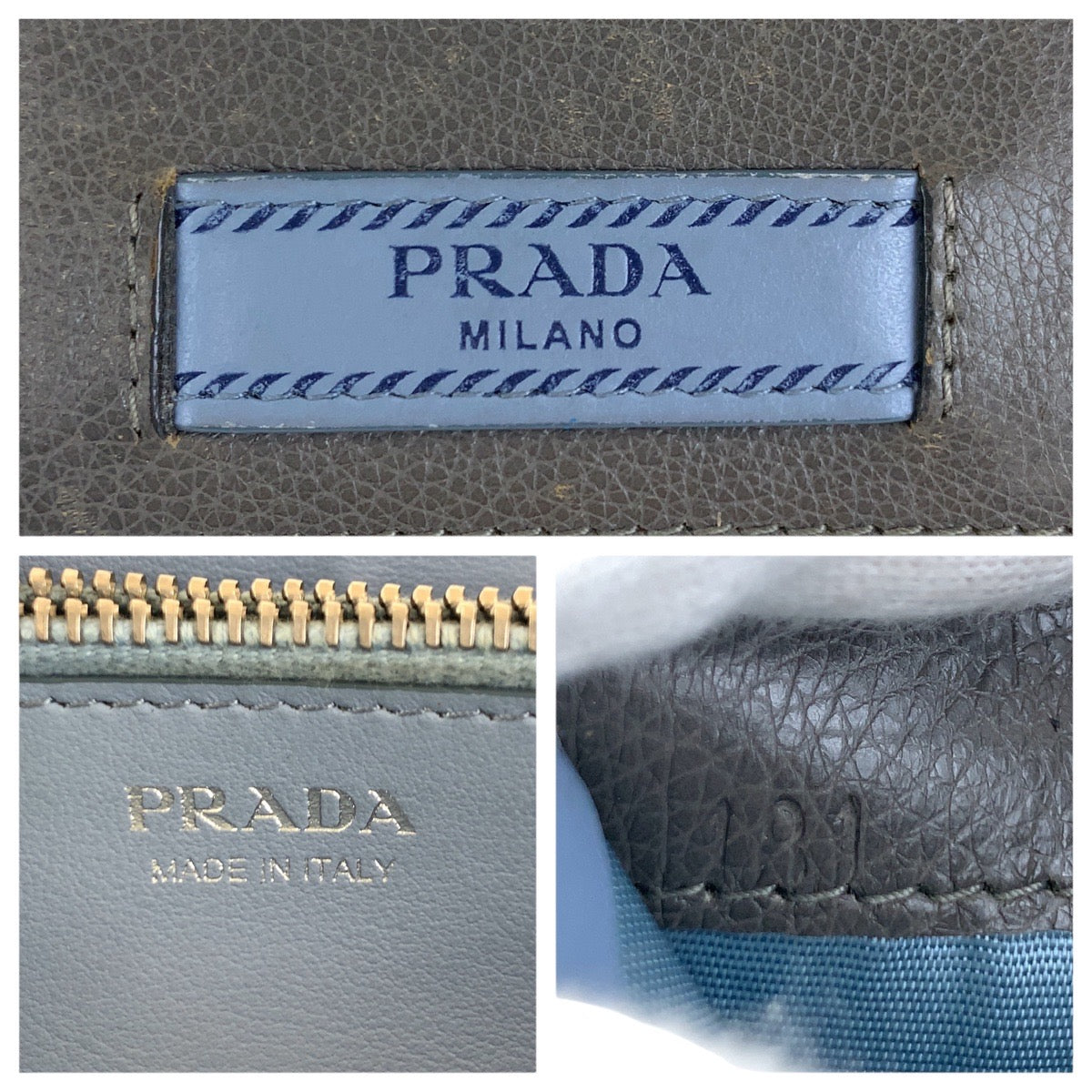 20921
PRADA プラダ グレー ライトブルーシルバー金具 レザー 長財布 ロングウォレット メンズ AB14