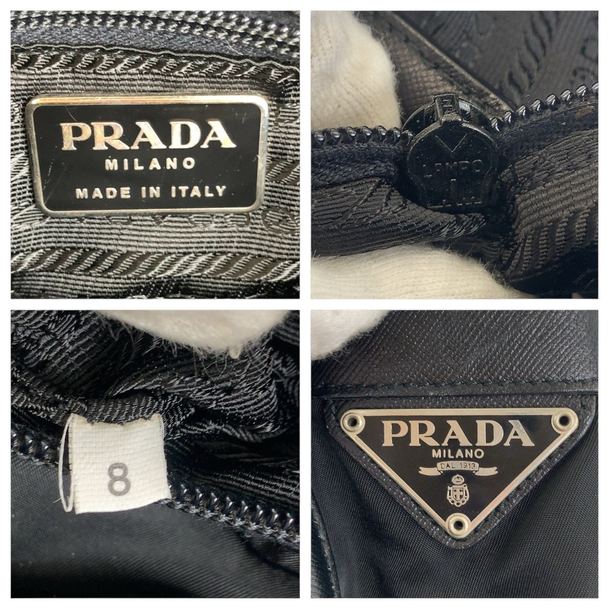20930
PRADA プラダ テスート サフィアーノ 三角ロゴプレート ブラック 黒 シルバー金具 ナイロン / レザー ショルダーバッグ ポシェット レディース A42