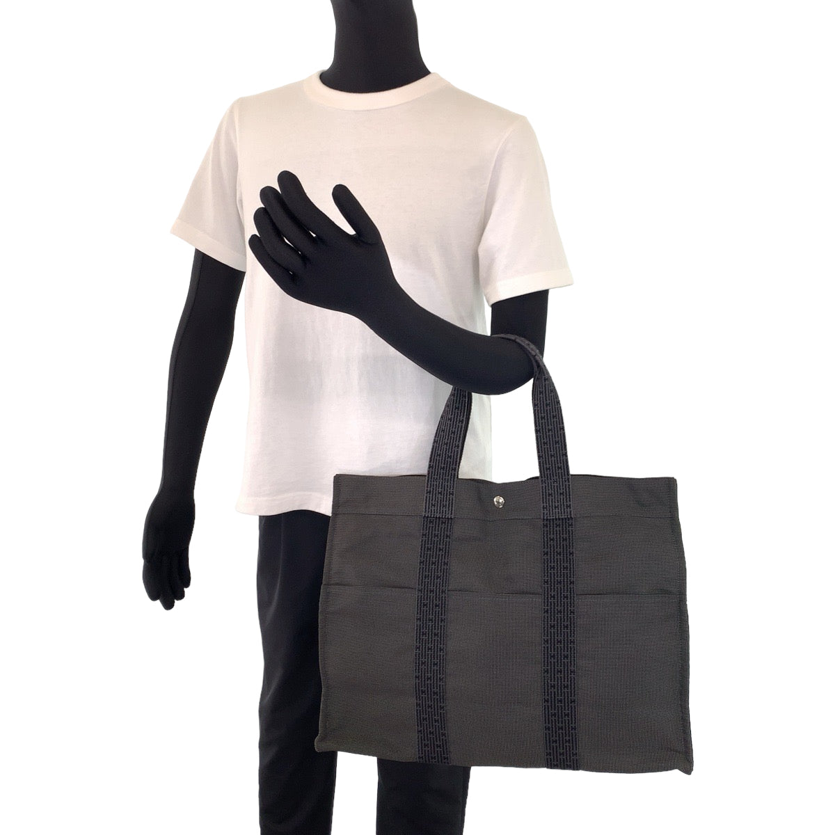 HERMES エルメス エールラインGM グレー 灰色 シルバー金具 キャンバス トートバッグ ハンドバッグ  メンズ