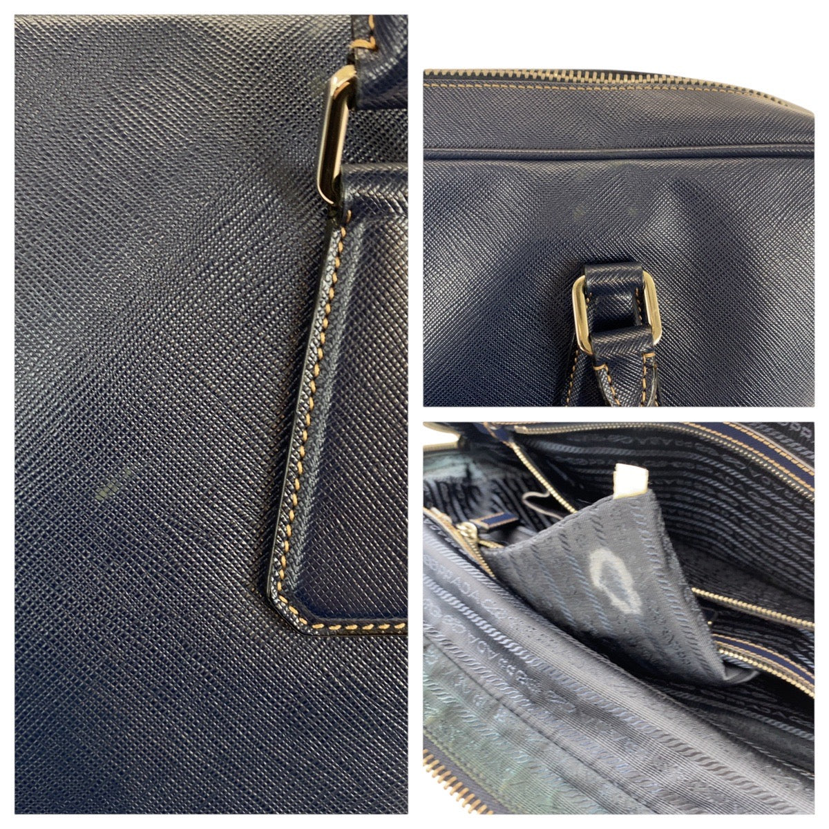 20948
PRADA プラダ サフィアーノ ネイビー シルバー金具 レザー ビジネスバッグ ブリーフケース メンズ ABP60