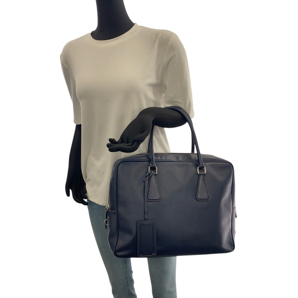 20948
PRADA プラダ サフィアーノ ネイビー シルバー金具 レザー ビジネスバッグ ブリーフケース メンズ ABP60