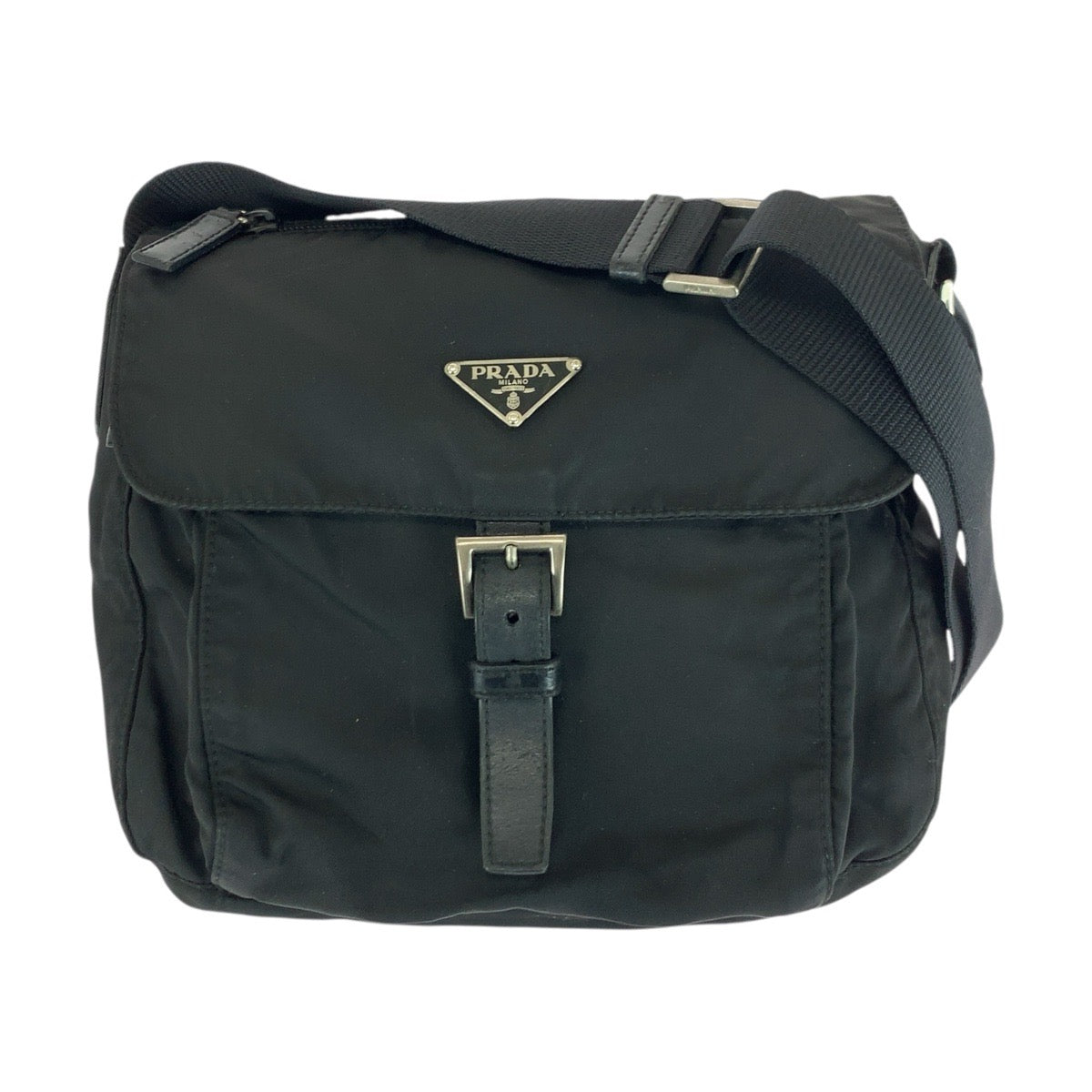 20949
PRADA プラダ テスート 三角ロゴプレート ブラック 黒 シルバー金具 ナイロン / レザー ショルダーバッグ メッセンジャーバッグ レディース AB26