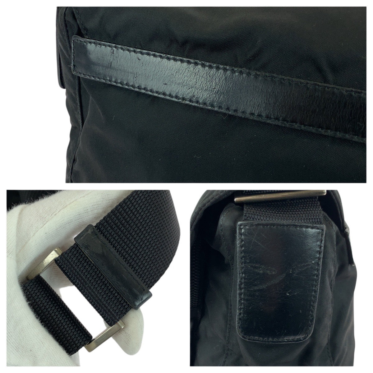 20949
PRADA プラダ テスート 三角ロゴプレート ブラック 黒 シルバー金具 ナイロン / レザー ショルダーバッグ メッセンジャーバッグ レディース AB26