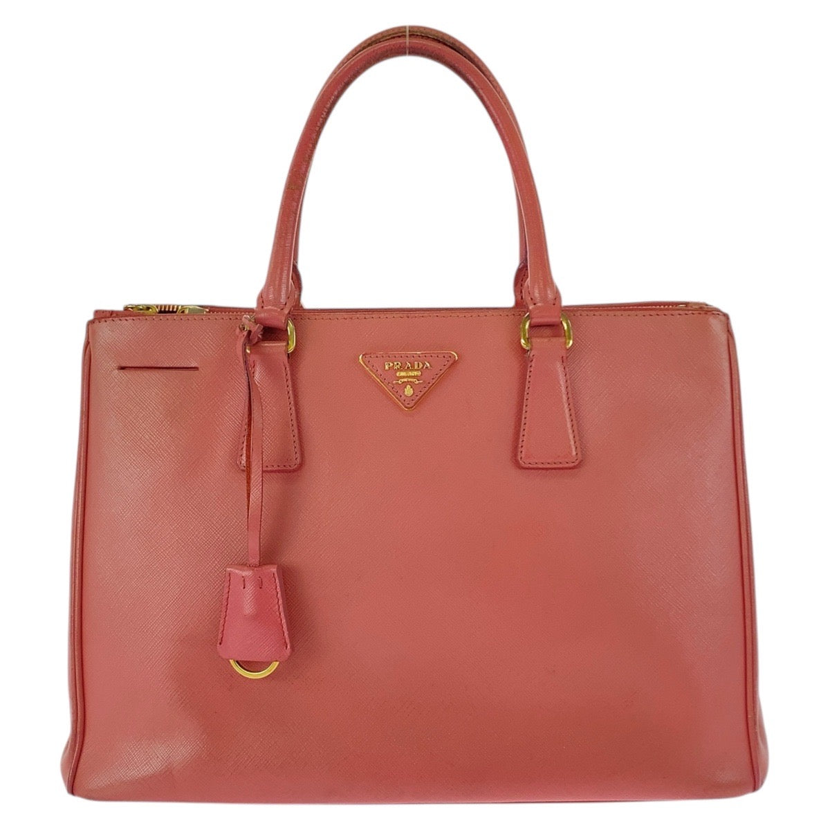 20950
PRADA プラダ ガレリア サフィアーノ 三角ロゴプレート ピンク ゴールド金具 レザー トートバッグ ハンドバッグ レディース AB35