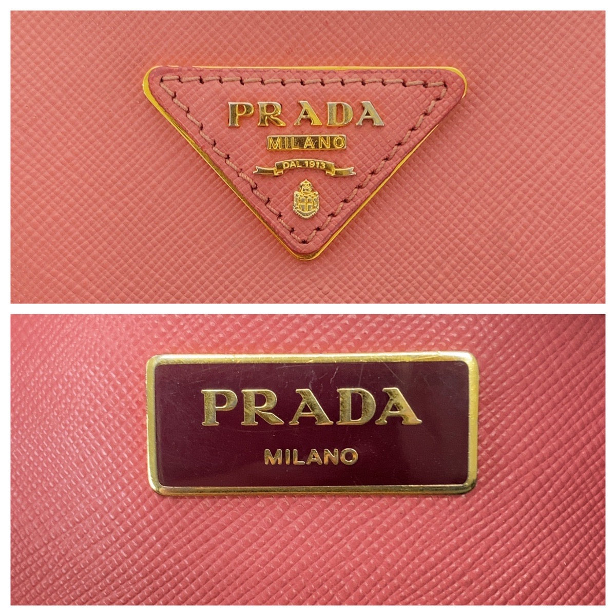 20950
PRADA プラダ ガレリア サフィアーノ 三角ロゴプレート ピンク ゴールド金具 レザー トートバッグ ハンドバッグ レディース AB35