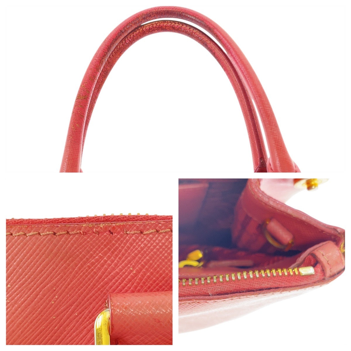 20950
PRADA プラダ ガレリア サフィアーノ 三角ロゴプレート ピンク ゴールド金具 レザー トートバッグ ハンドバッグ レディース AB35