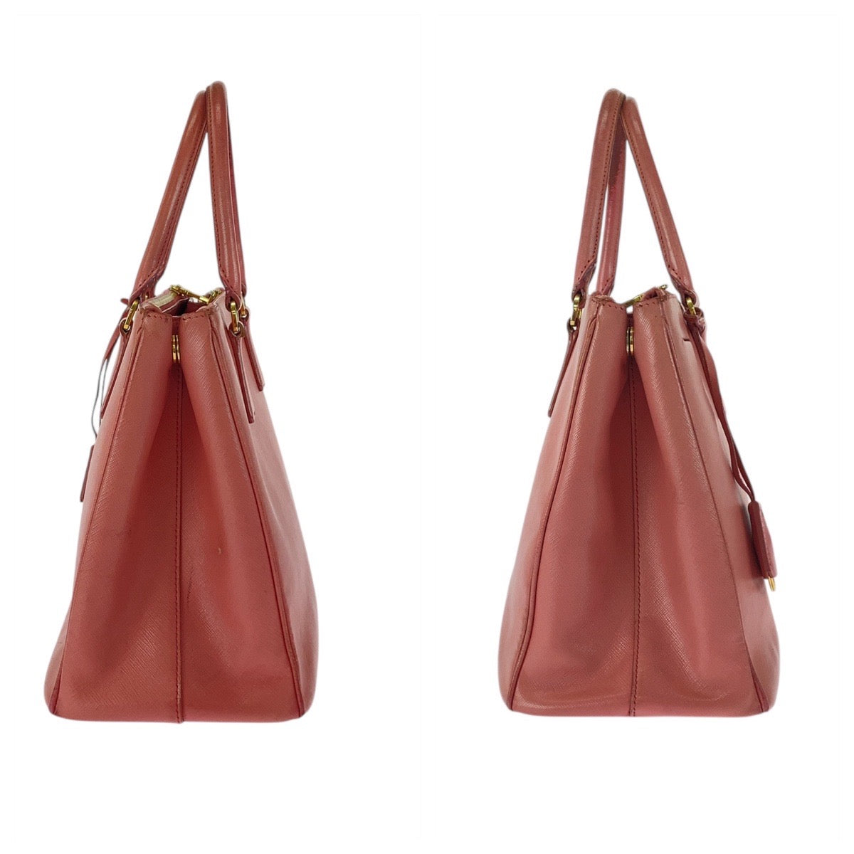 20950
PRADA プラダ ガレリア サフィアーノ 三角ロゴプレート ピンク ゴールド金具 レザー トートバッグ ハンドバッグ レディース AB35