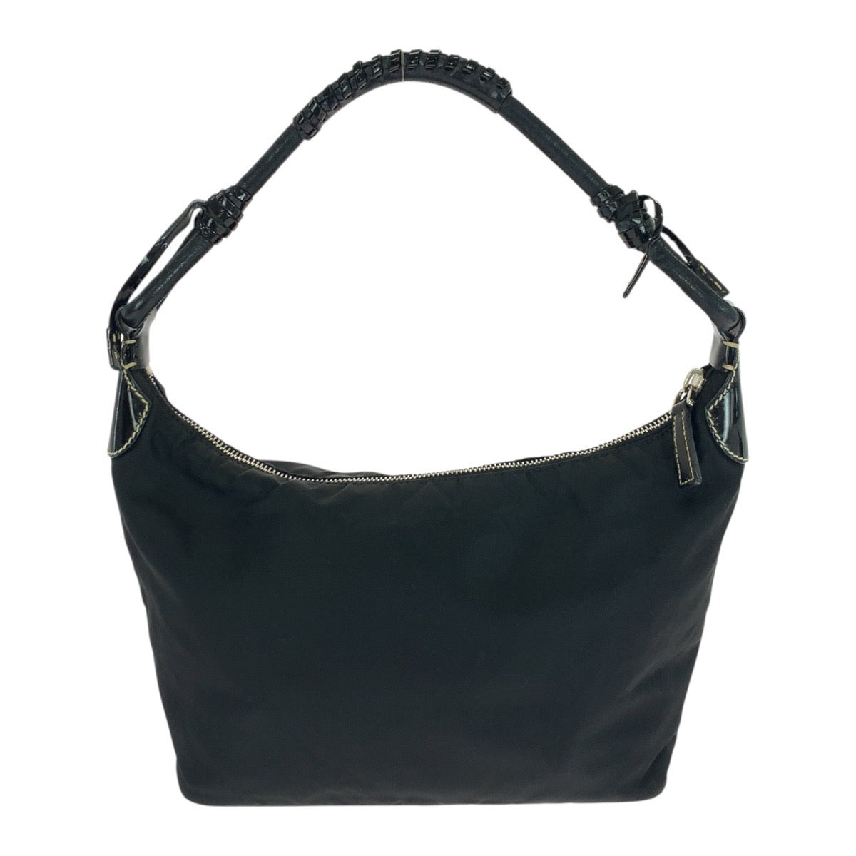 20951
PRADA プラダ テスート 三角ロゴプレート ブラック 黒 シルバー金具 ナイロン / レザー ショルダーバッグ ハンドバッグ レディース AB28
