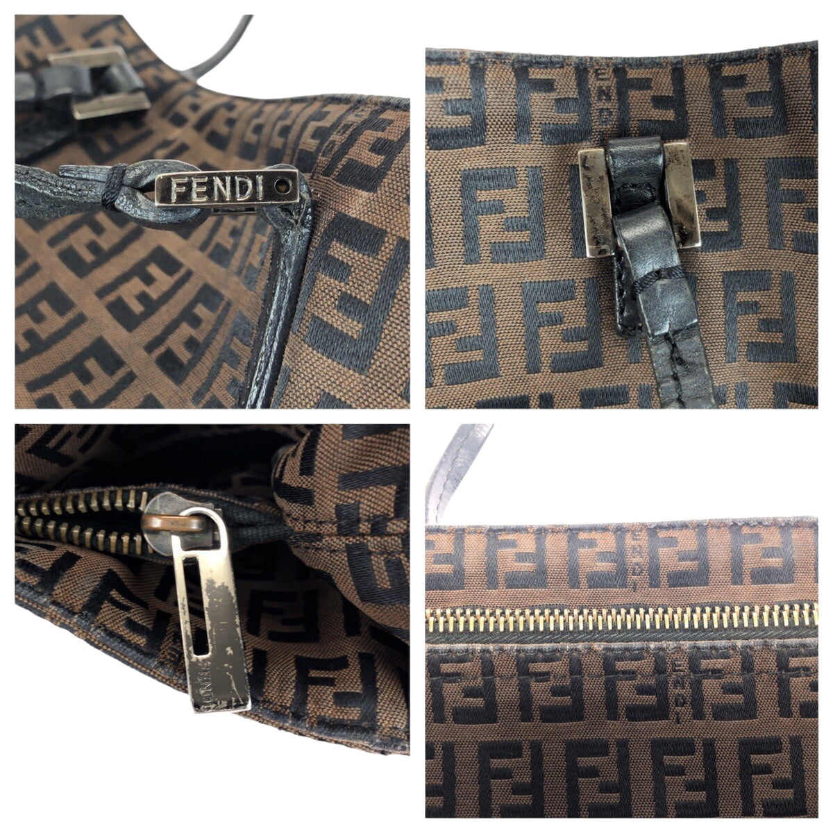 20952
FENDI フェンディ ズッキーノ ブラウン シルバー金具 キャンバス / レザー トートバッグ ハンドバッグ レディース AB35