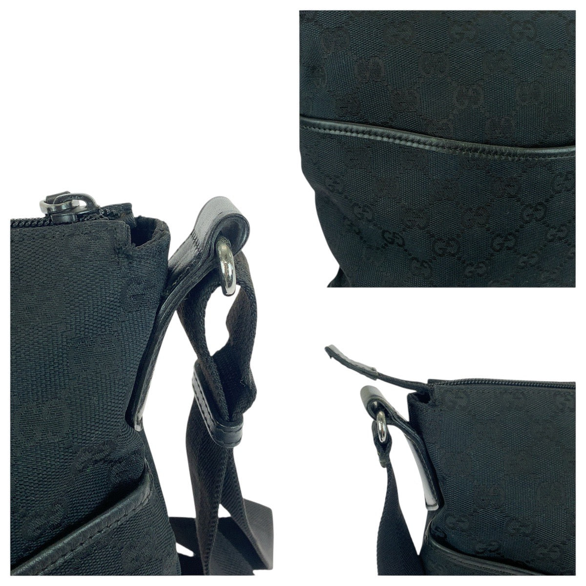 20954
GUCCI グッチ ブラック 黒 シルバー金具 GGキャンバス / レザー 145857 ショルダーバッグ ポシェット レディース AB28