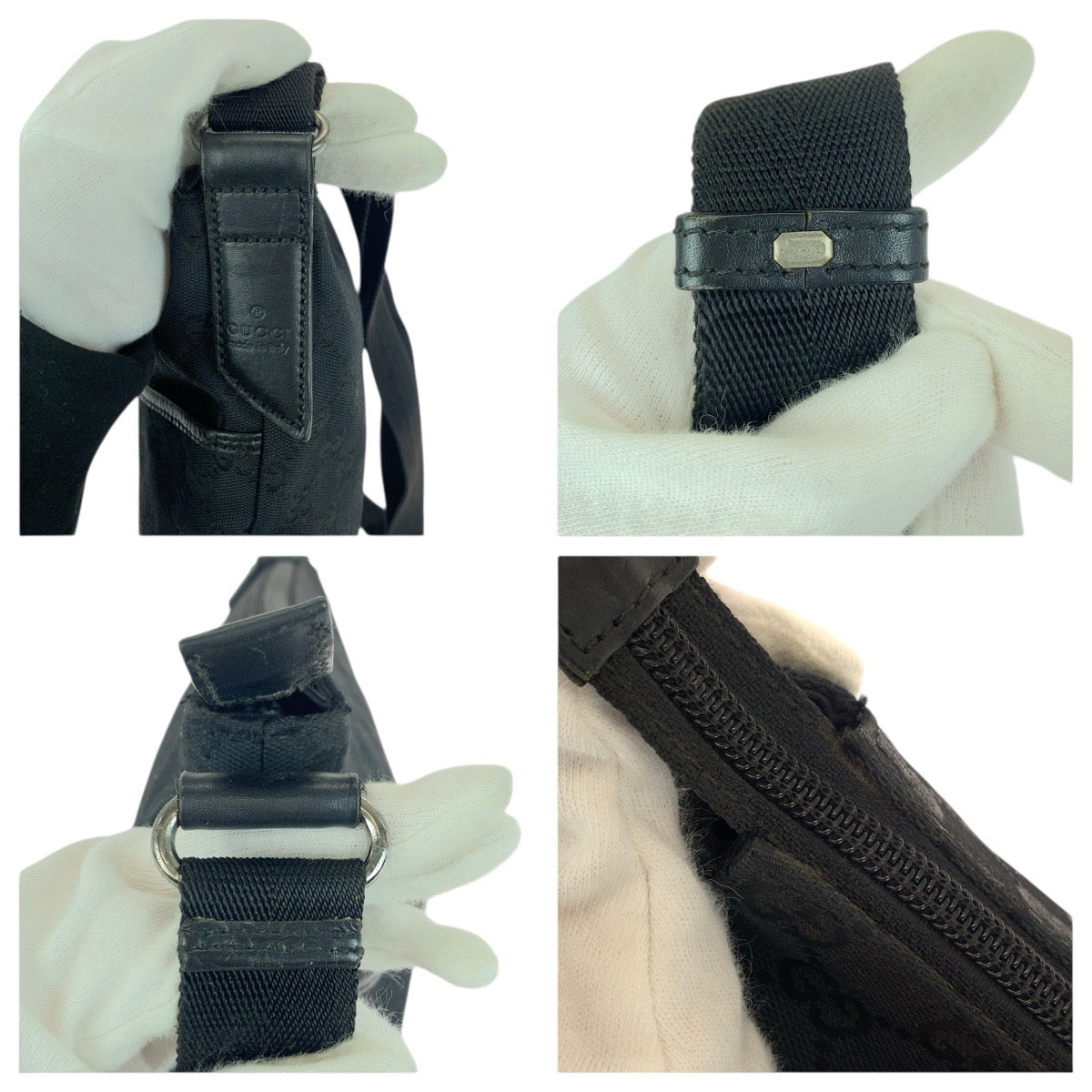 20954
GUCCI グッチ ブラック 黒 シルバー金具 GGキャンバス / レザー 145857 ショルダーバッグ ポシェット レディース AB28