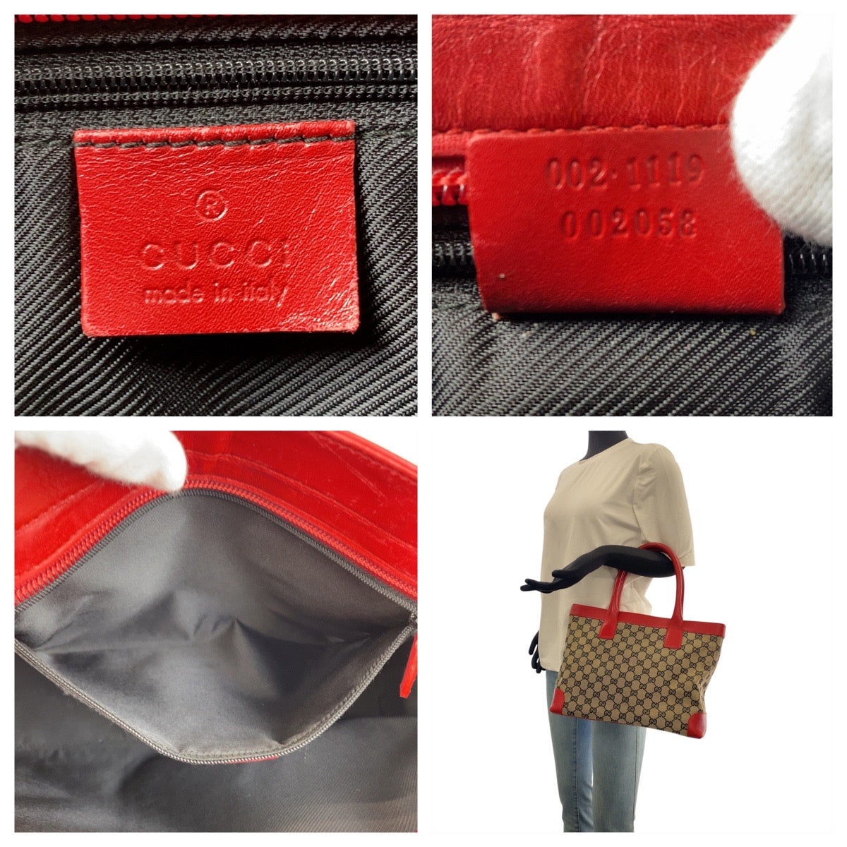 20956
GUCCI グッチ レッド ベージュ ネイビー シルバー金具 GGキャンバス / レザー 002119 トートバッグ ハンドバッグ レディース AB30
