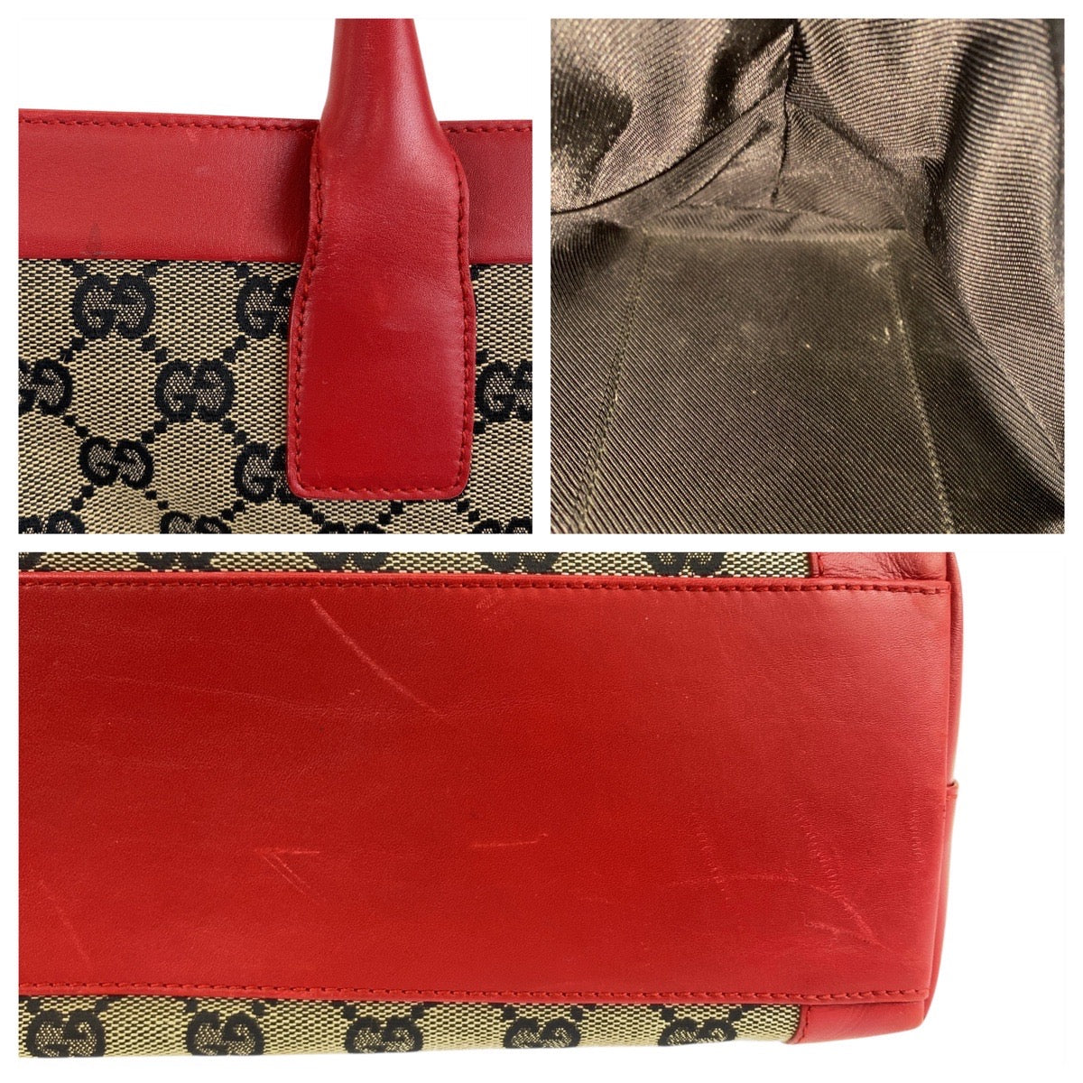 20956
GUCCI グッチ レッド ベージュ ネイビー シルバー金具 GGキャンバス / レザー 002119 トートバッグ ハンドバッグ レディース AB30