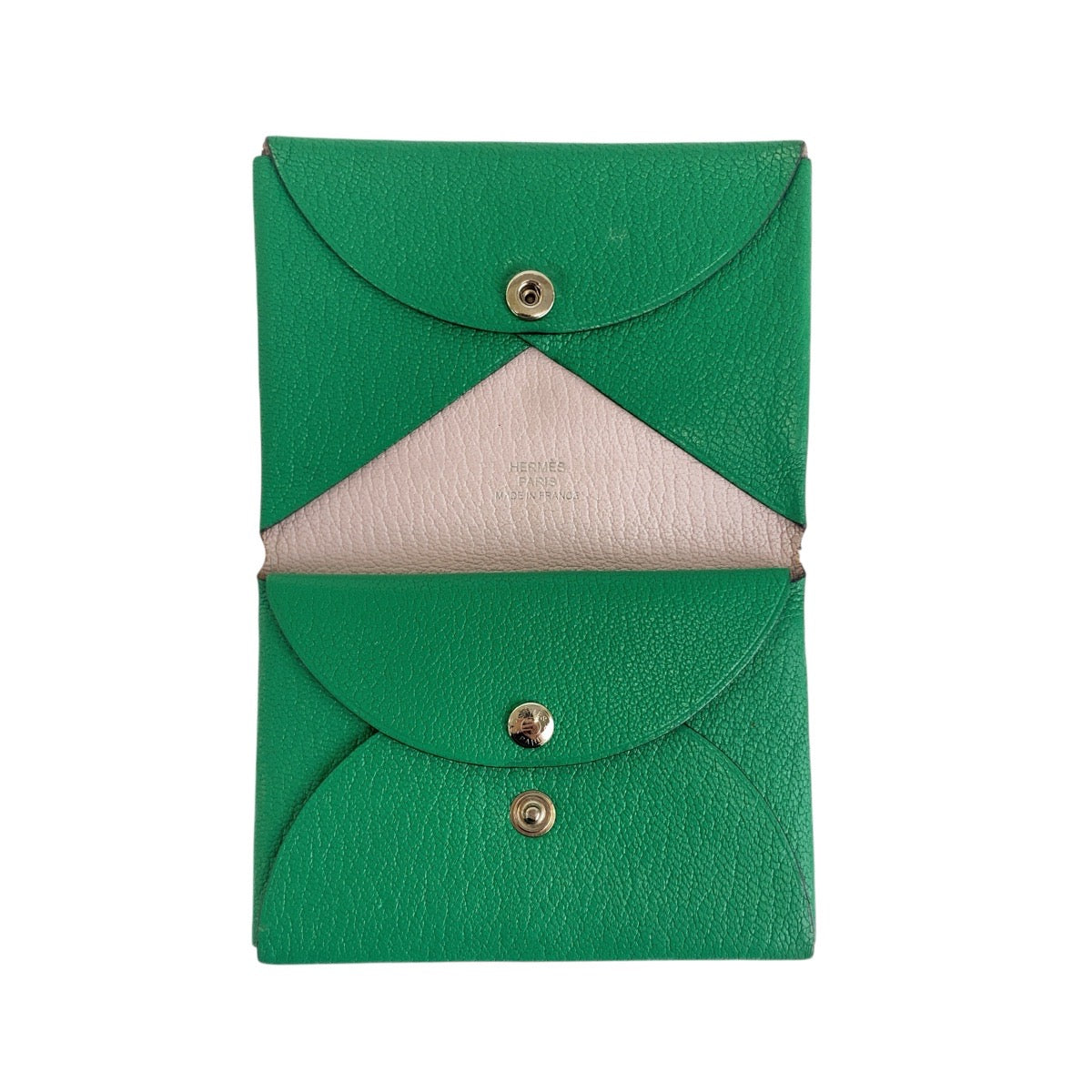 20957
HERMES エルメス カルヴィデュオ グリーン シルバー金具 シェーブル コインケース カードケース U刻印 レディース AB32