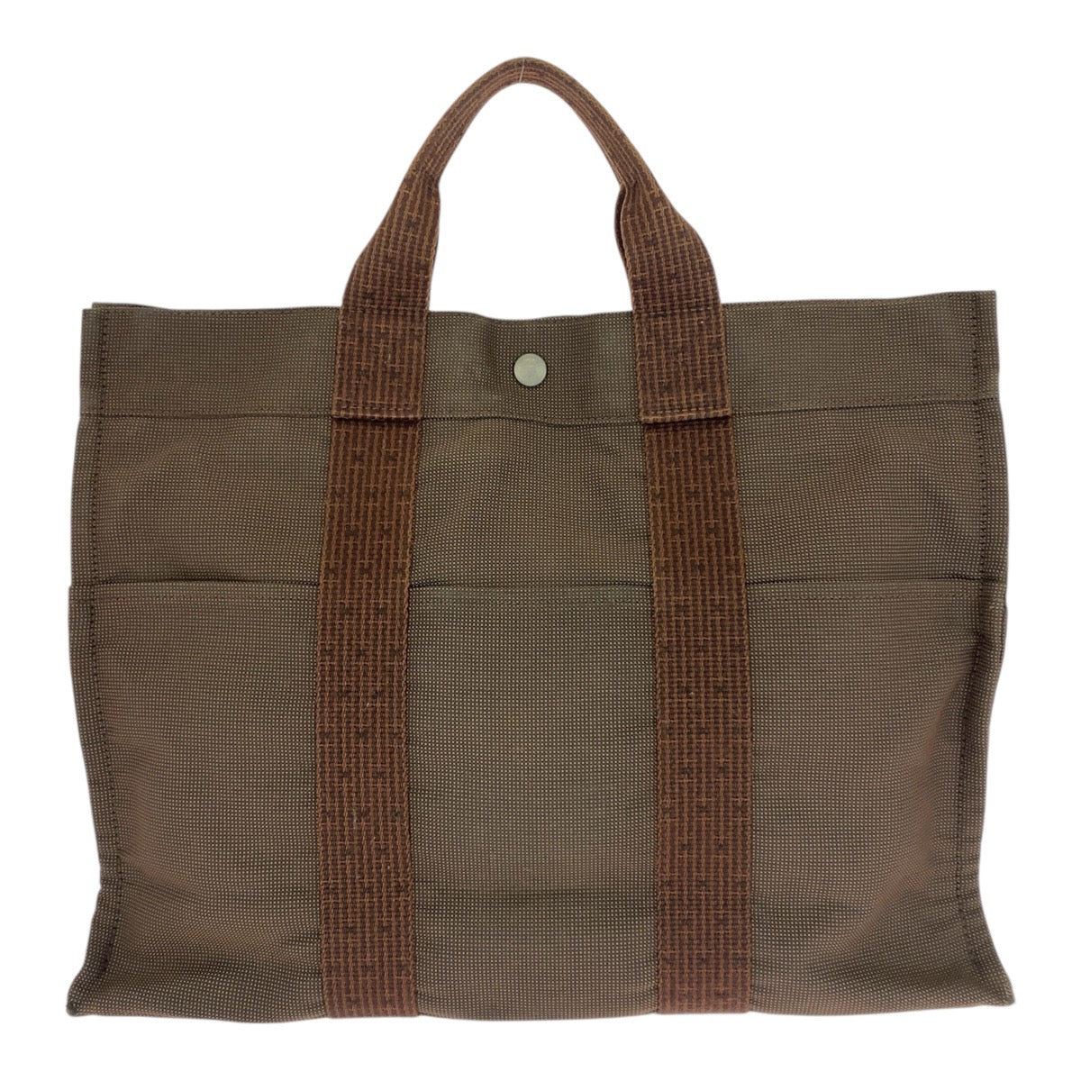 20961
HERMES エルメス エールラインMM ブラウン シルバー金具 キャンバス トートバッグ ハンドバッグ レディース AB14