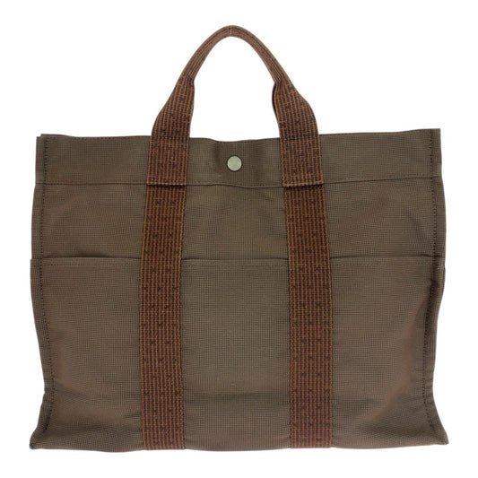 20961
HERMES エルメス エールラインMM ブラウン シルバー金具 キャンバス トートバッグ ハンドバッグ レディース AB14