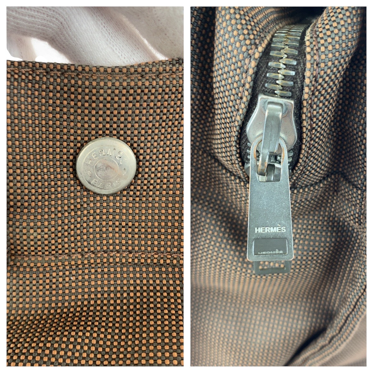 20961
HERMES エルメス エールラインMM ブラウン シルバー金具 キャンバス トートバッグ ハンドバッグ レディース AB14