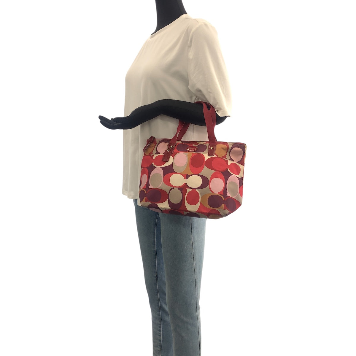 20963
COACH コーチ シグネチャー マルチカラー ゴールド金具 ナイロン / レザー トートバッグ ハンドバッグ レディース AB7