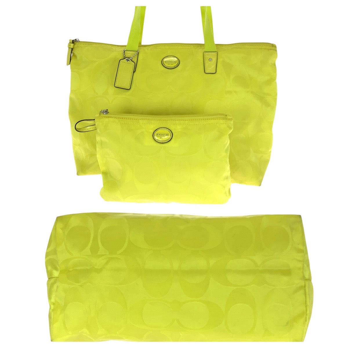 20964
COACH コーチ シグネチャー イエロー シルバー金具 ナイロン / レザー トートバッグ ショルダーバッグ レディース AB8