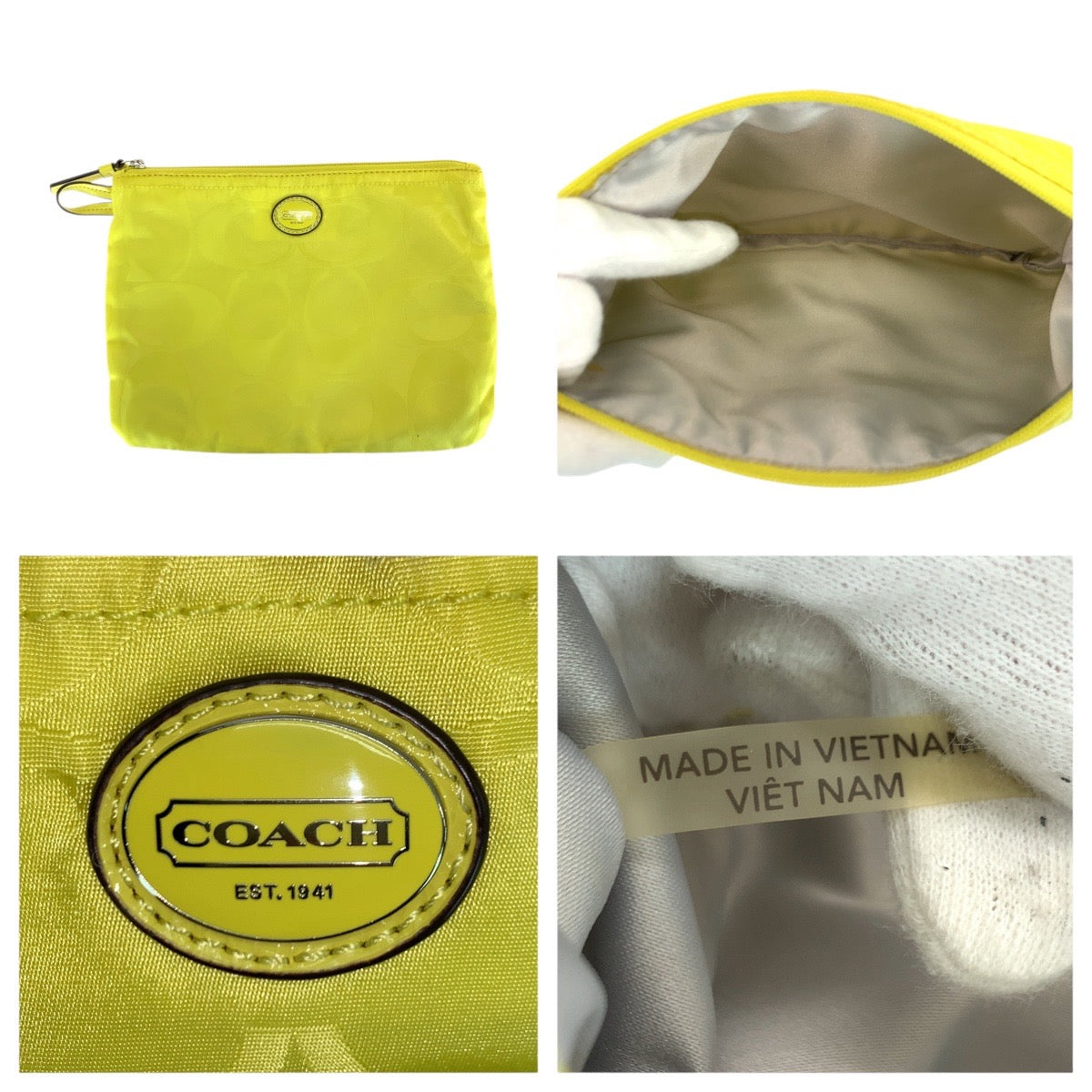 20964
COACH コーチ シグネチャー イエロー シルバー金具 ナイロン / レザー トートバッグ ショルダーバッグ レディース AB8