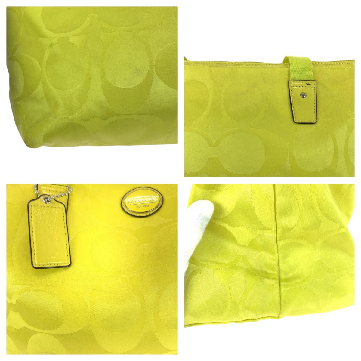 20964
COACH コーチ シグネチャー イエロー シルバー金具 ナイロン / レザー トートバッグ ショルダーバッグ レディース AB8
