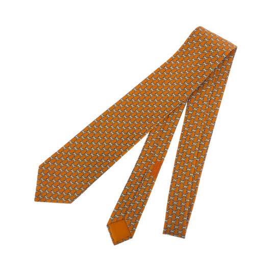 20966
HERMES エルメス 馬 鞍柄 オレンジ シルク ネクタイ メンズ S9