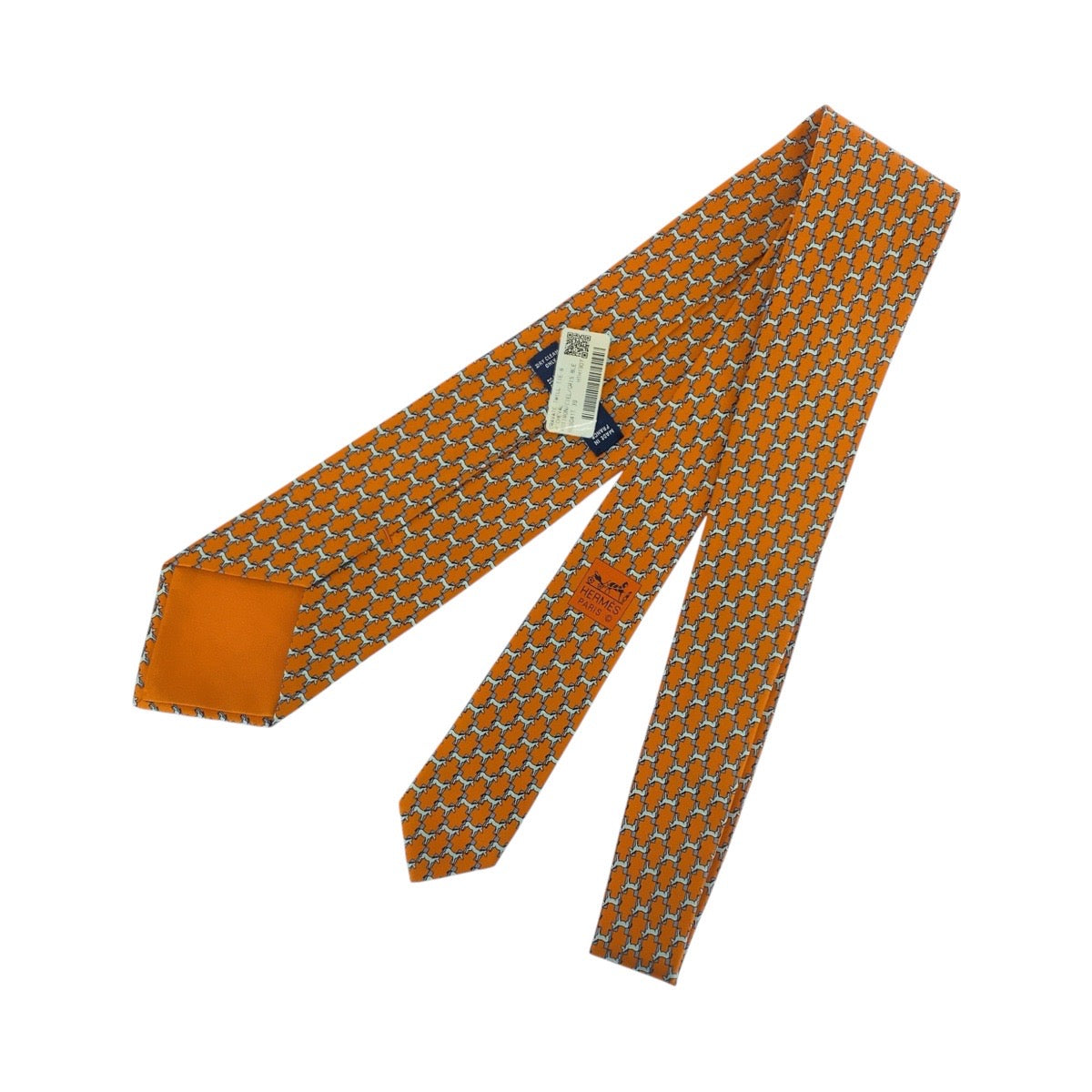 20966
HERMES エルメス 馬 鞍柄 オレンジ シルク ネクタイ メンズ S9