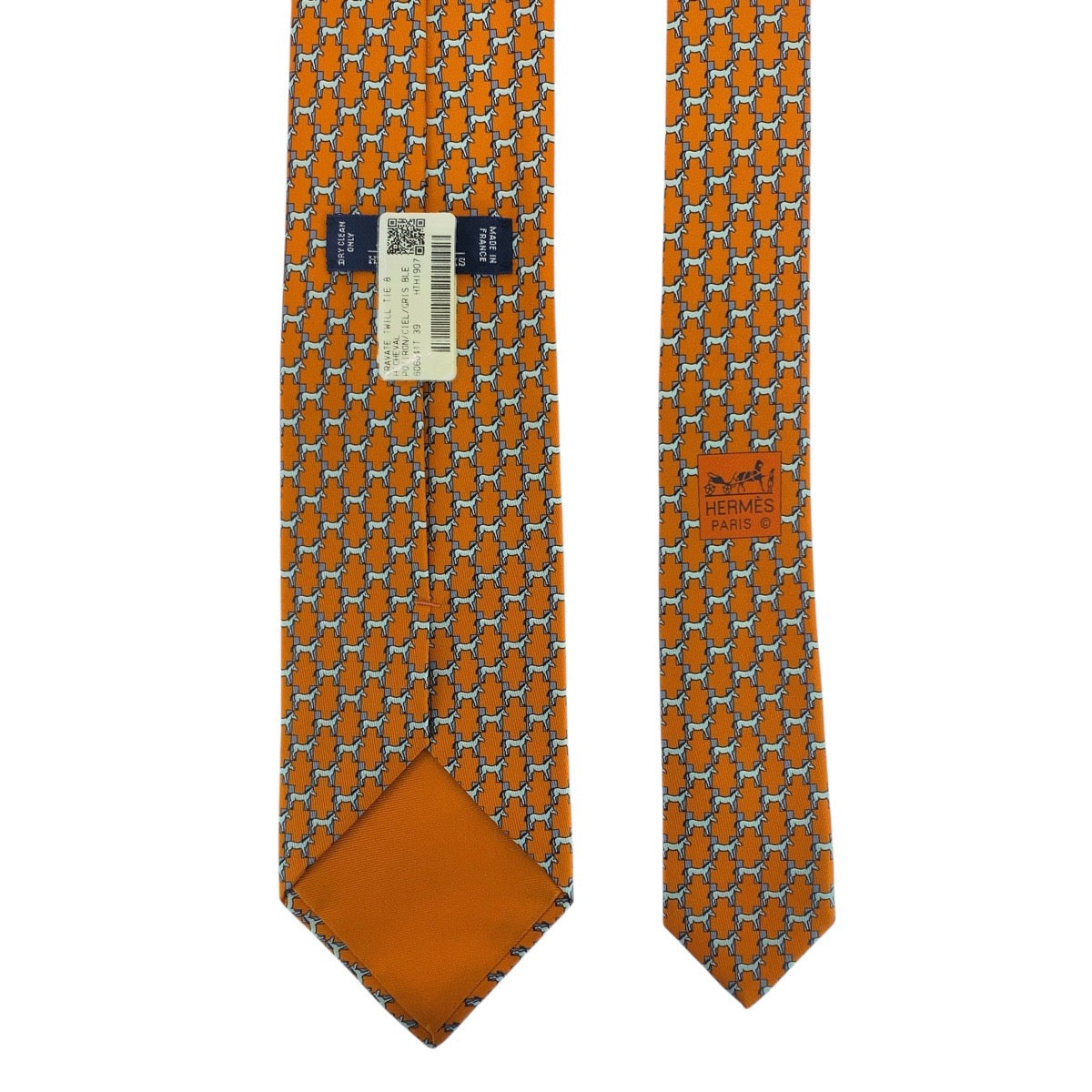 20966
HERMES エルメス 馬 鞍柄 オレンジ シルク ネクタイ メンズ S9