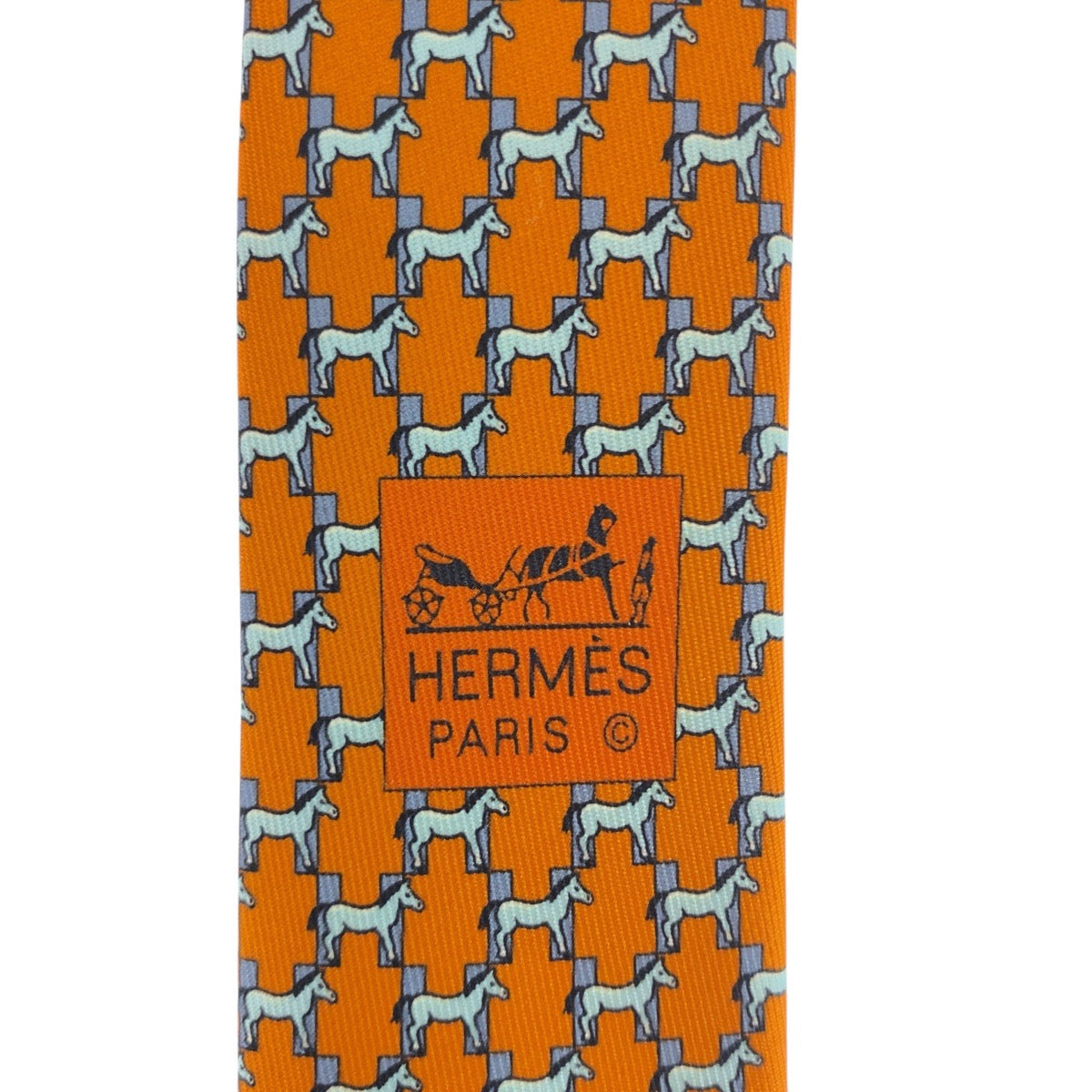 20966
HERMES エルメス 馬 鞍柄 オレンジ シルク ネクタイ メンズ S9