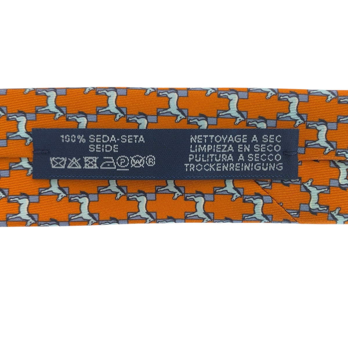 20966
HERMES エルメス 馬 鞍柄 オレンジ シルク ネクタイ メンズ S9