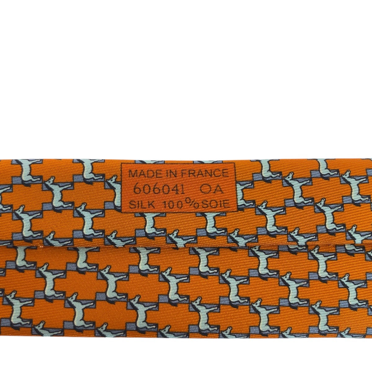 20966
HERMES エルメス 馬 鞍柄 オレンジ シルク ネクタイ メンズ S9