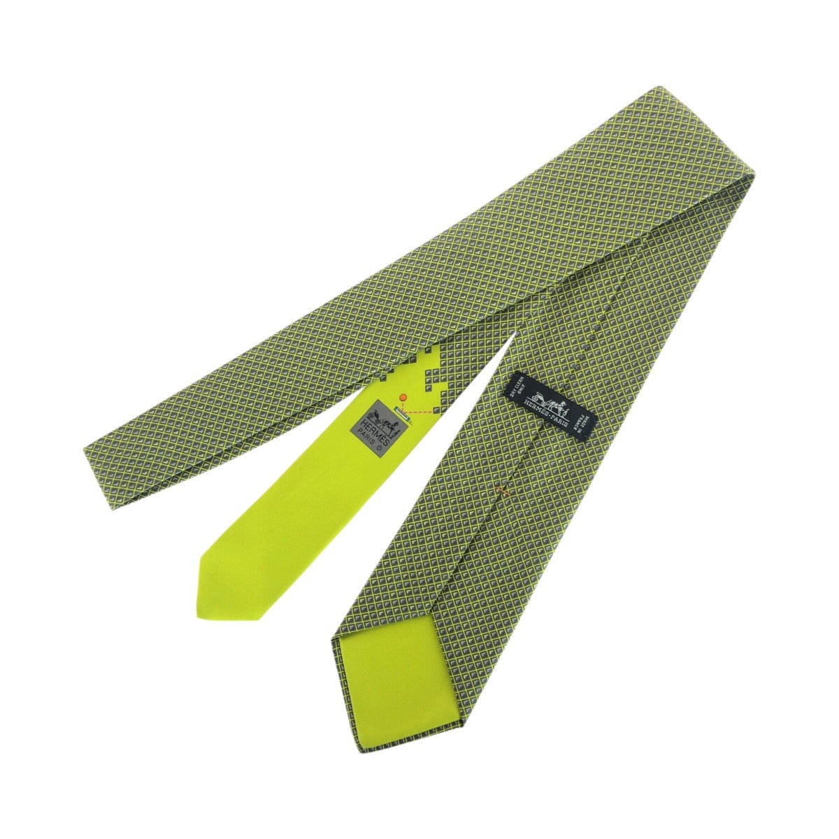 20967
HERMES エルメス 総柄 グリーン シルク ネクタイ メンズ S9